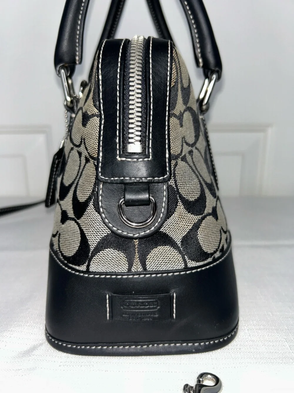 Coach Vintage Black Satchel with Leather Trim and Chrome Hardware